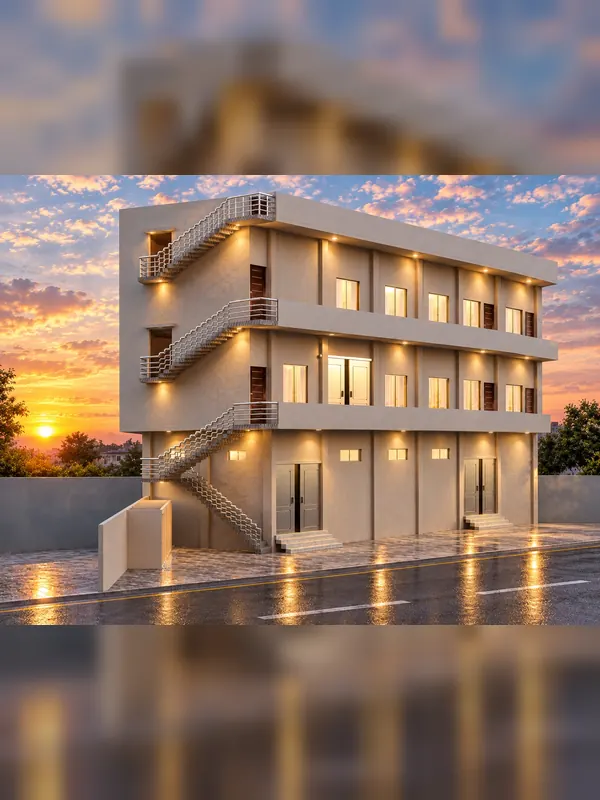 Residential 3D design, sunset view