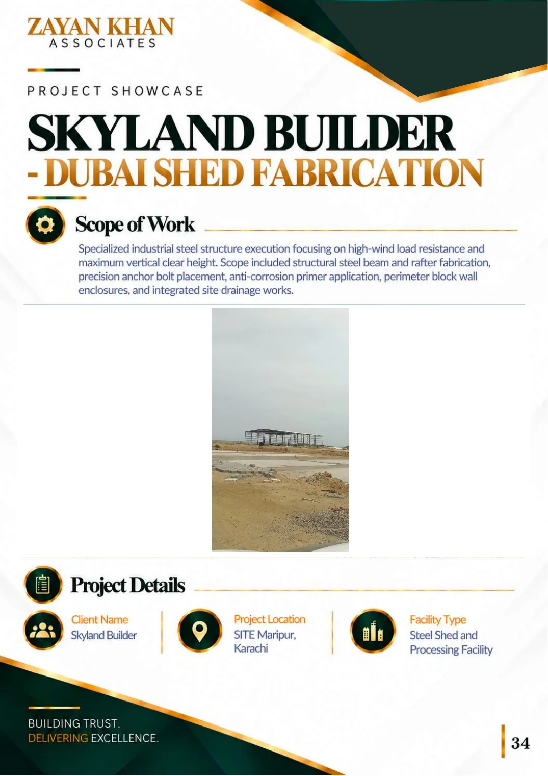 Company profile, page 35: Skyland Builder — Dubai Shed fabrication