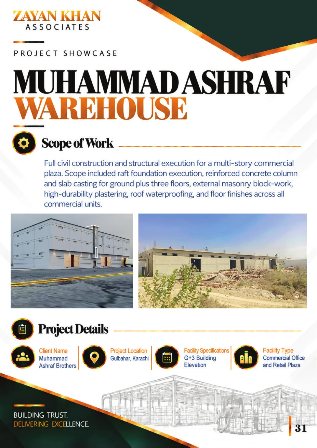 Company profile, page 42: Muhammad Ashraf Warehouse — Commercial office and retail plaza